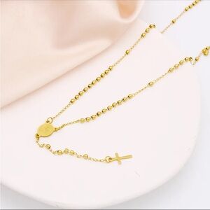Gold Rosary-Style Cross Necklace - Women Jewelry